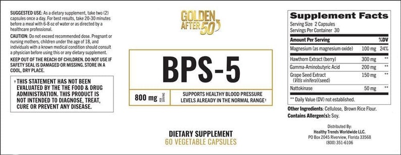 Golden After 50's BPS-5 formula supports healthy blood pressure. 6 Month Supply. image 2