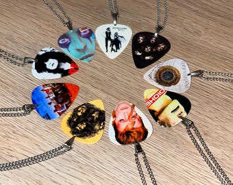 Rock band Guitar Pick Necklace, Famous Album Covers