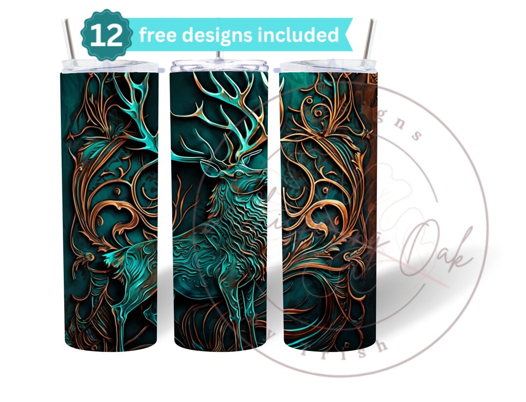 Deer Tooled Leather 20 Oz Skinny Tumbler Sublimation Design Digital ...