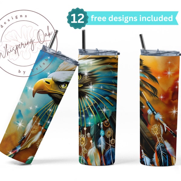 Eagle 20 oz Skinny Straight Tumbler Sublimation Design Digital Download PNG Instant DIGITAL ONLY, Native American Indian style Tumbler