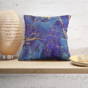 Blue Marble Cushion, Modern Pillow, Marble Pillow Case, Abstract Marble Pillow Sham, Gift For Her, Gold Marble Pillow, Printed Cushion,