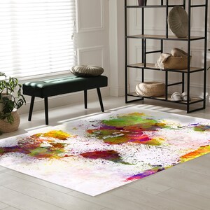 Geschenkteppich, Türmatte, Dekorativer Teppich, Geschenkteppich, Bunte Weltkarte, Abstrakte Karte, Kelimteppich, Flur, Büroteppich,