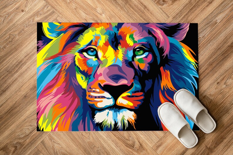 Office Rug, Office Decor Rug, Entryway Rug, Non Slip Rug, Colorful Lion