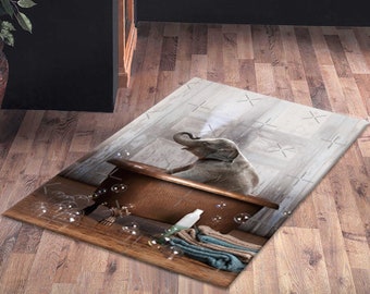 Classic Rug, Thin Rug, Colorful Rug, Gift Rug, Bathroom Rugs, Bathtub Elephant Rugs, Animal Rug, Salon Rug, Cool Rug, Nursery Rug,