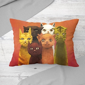 Brown Printed Pillow, Colorful Cat Pillow Sham, Personalized Gifts, Six Cats Painting Pillow Case, Animal Printed Pillow, Pillow Cover,