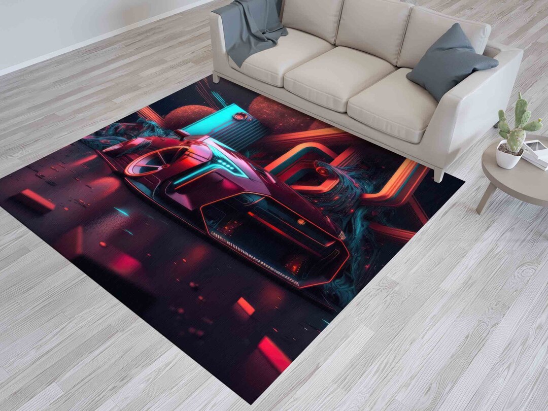 Cyberpunk Rug Texture Cyberpunk Car Rug, Neon Shadows Rug, Futuristic Grit Rug, Modern Rugs ...
