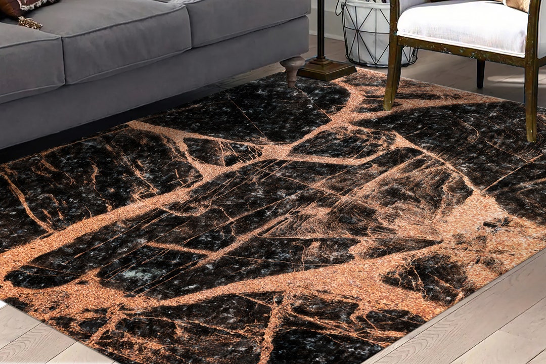 Luxury Rug, Nursery Rug, Thin Rug, Gift for Him, Black and Copper ...