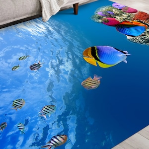 Office Rug, Popular Rug, Corridor Rug, Gift For The Home, Underwater Fish View Rug, Underwater Rugs, Animal Rug, Gift For Him, Blue Rug, image 1
