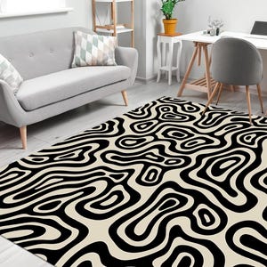 Black and White Rugs, Minimal Rug, Black Rugs, Modern Rugs, Accent Rug, Gift For Him, 3D Printeds Rug, Bridesmaid Gift, Bathroom Rug,