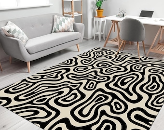 Black and White Rugs, Minimal Rug, Black Rugs, Modern Rugs, Accent Rug, Gift For Him, 3D Printeds Rug, Bridesmaid Gift, Bathroom Rug,