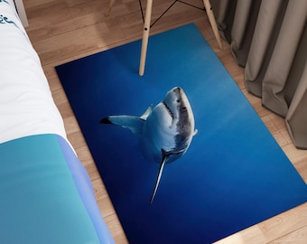 Grande squalo bianco, squalo, sott'acqua, blu, bellissimo squalo, moderno, fattoria, camera da letto, tappeto per soggiorno, tappeto per cameretta dei bambini, tappeto per bagno,