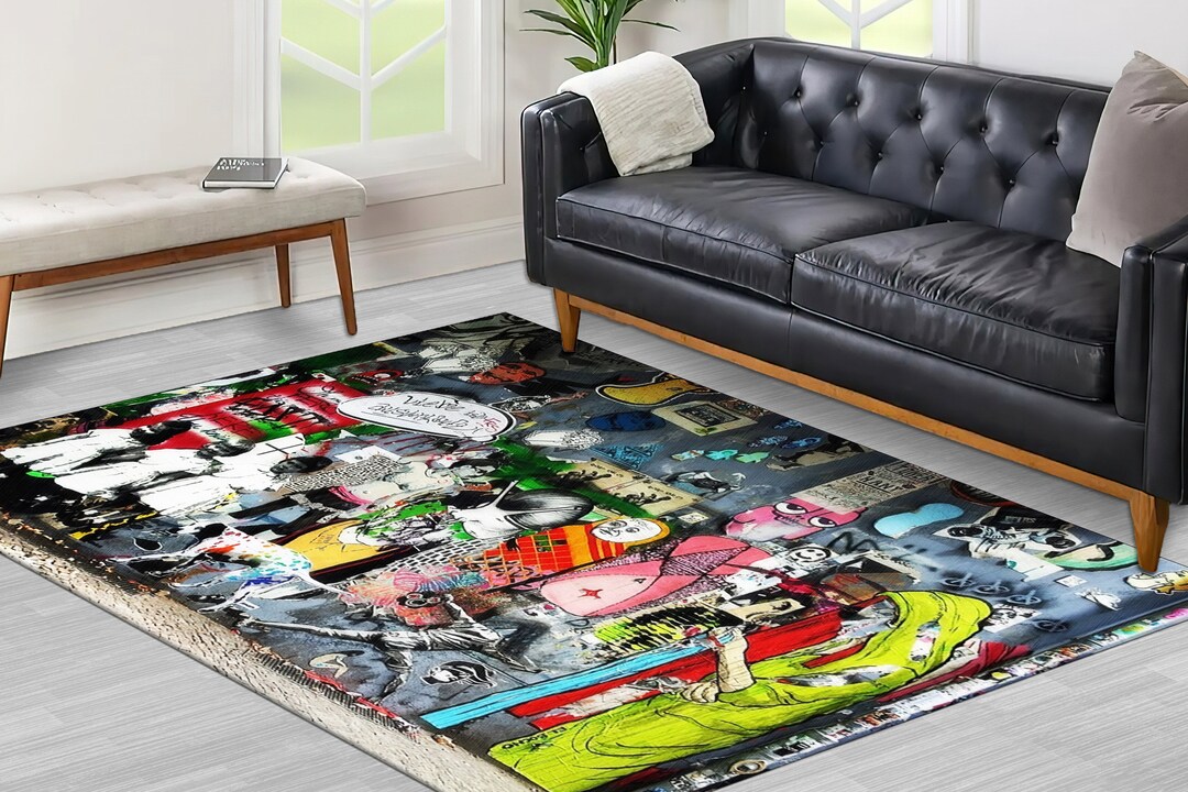 Graffiti Rug, Pet Friendly Rug, Salon Decor Rug, Non-slip Carpet ...