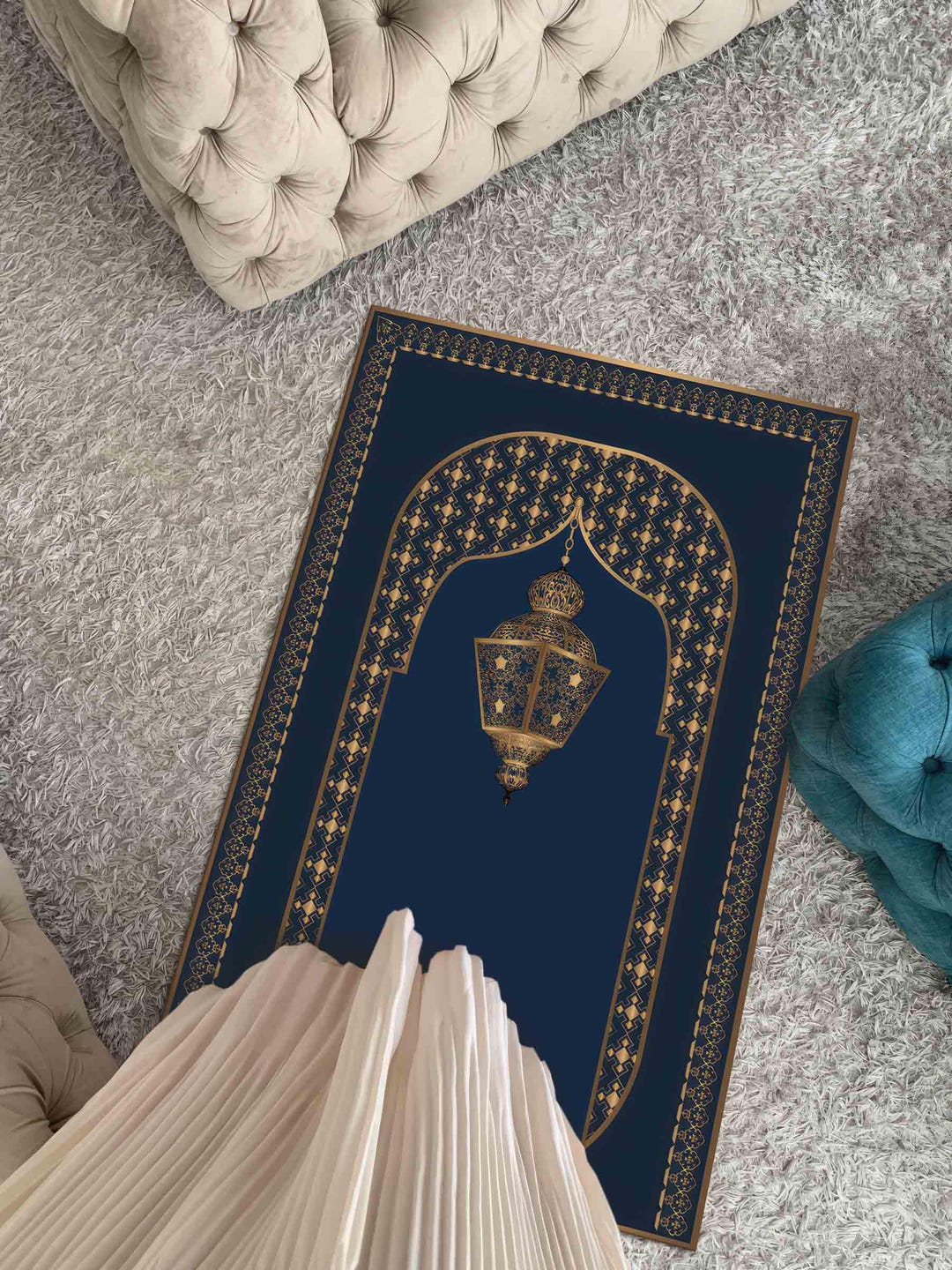 Navy Blue and Gold Prayer Rugs, Prayer Rugs, Religious Rugs, Modern ...