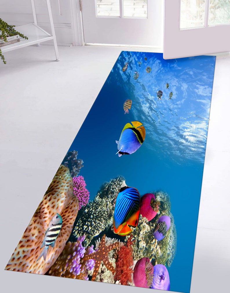 Office Rug, Popular Rug, Corridor Rug, Gift For The Home, Underwater Fish View Rug, Underwater Rugs, Animal Rug, Gift For Him, Blue Rug, image 5
