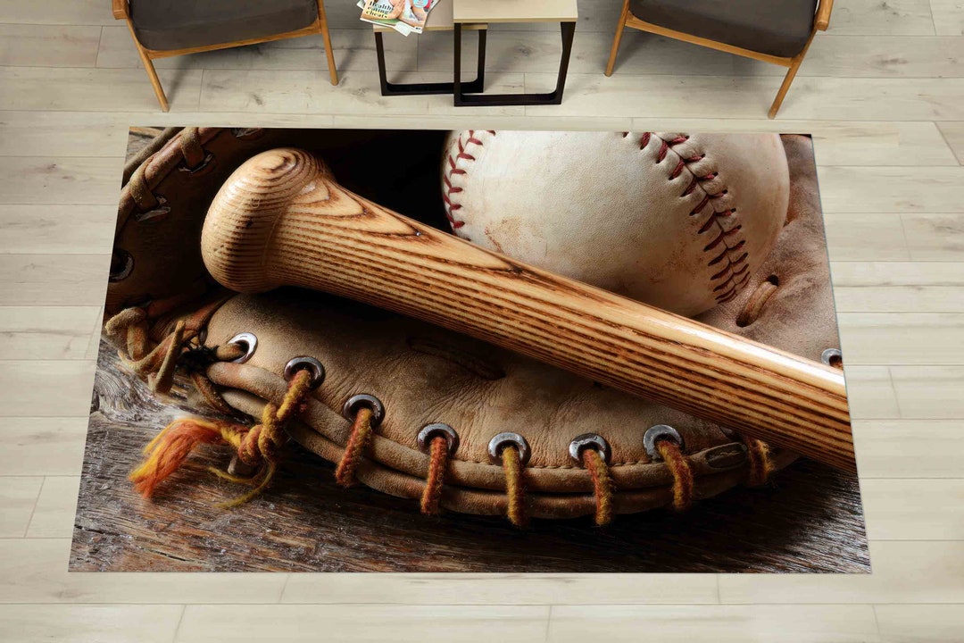 Baseball Rug Drawing Baseball Rugs, Modern Rug, Baseball Equipment Rug, Gym Rug, Saloon Rug ...