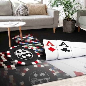 Alfombras de naipes, alfombras para salas de juegos, alfombras para salas de juegos, alfombras modernas, regalo para él, alfombra fina, alfombra para puerta de entrada, alfombra redonda, alfombra para dormitorio,