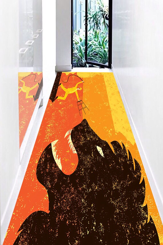 Lion Tamer Painting Rug, Orange Saloon Style, Modern Decor