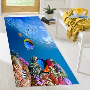 Office Rug, Popular Rug, Corridor Rug, Gift For The Home, Underwater Fish View Rug, Underwater Rugs, Animal Rug, Gift For Him, Blue Rug, image 4