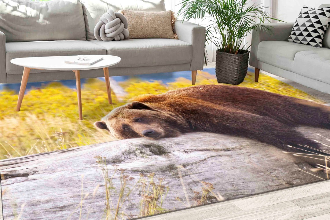 Brown Bear Resting on a Log Rugs, Bear Rugs, Trendy Rugs, Animal Rugs ...