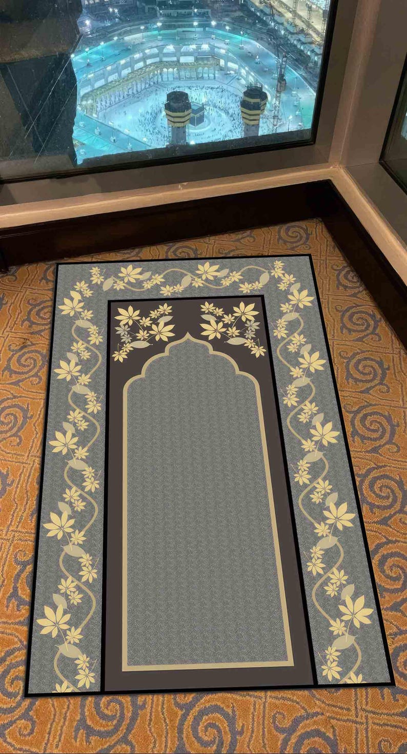 Gray and Yellow Prayer Rugs, Gray Tones Rug, Worship Rugs, Muslim