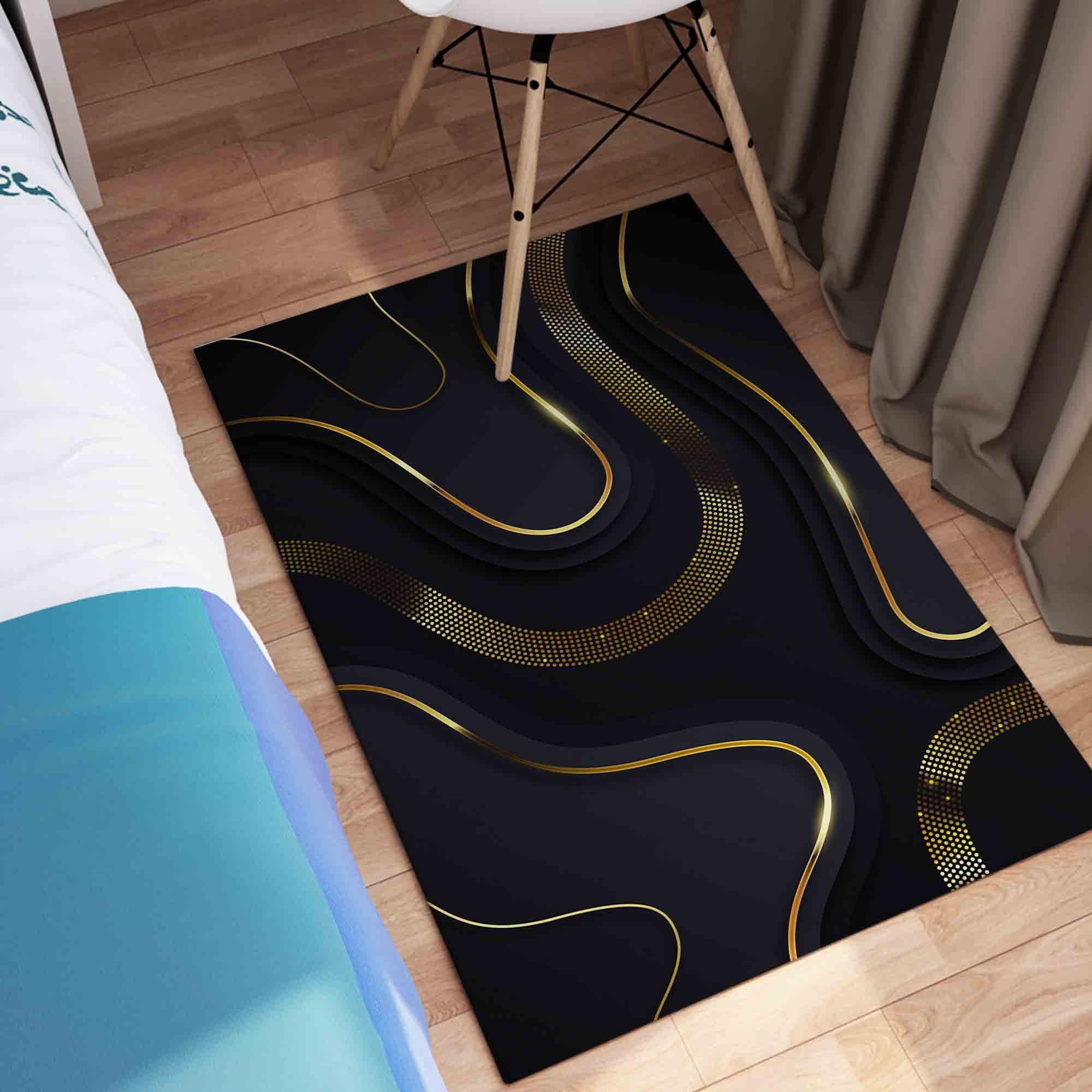 Golden Rug, Black and Gold Rug, Abstract Rugs, Modern Rug, Bath Rug ...