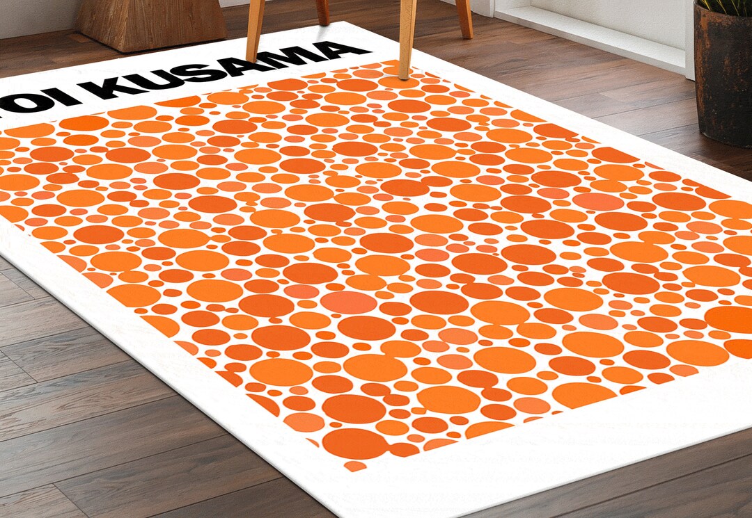 Yayoi Kusama Rug, Orange Rug, Trendy Rug, Reproduction Rugs, Entry Rug