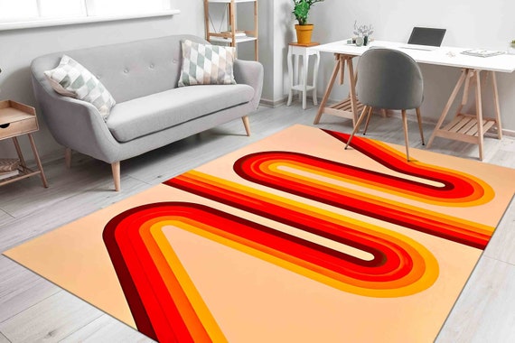 Geometric Rug, Minimal Rug, Mid Century Rugs, Modern Rugs, Orange Rug, Step Rug, Gift For Her, Saloon Rug, Popular Rug, Soft Rug, Boho Rug,