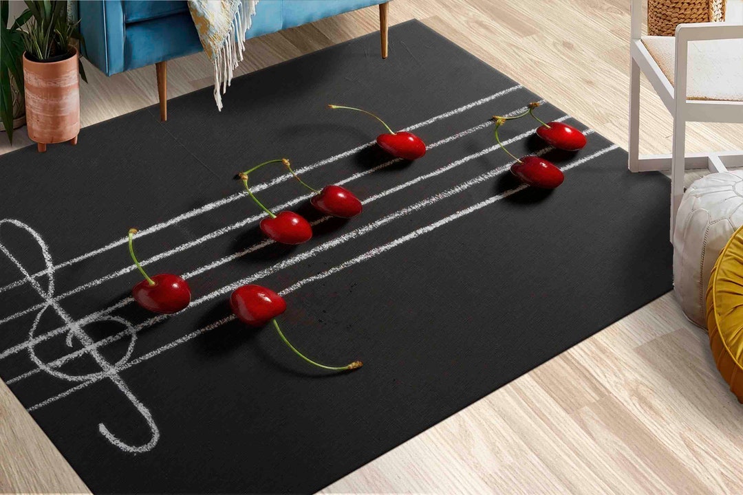 Cherry and Music Notes Rug, Cherry Rug, Modern Rug, Music Room Rugs ...