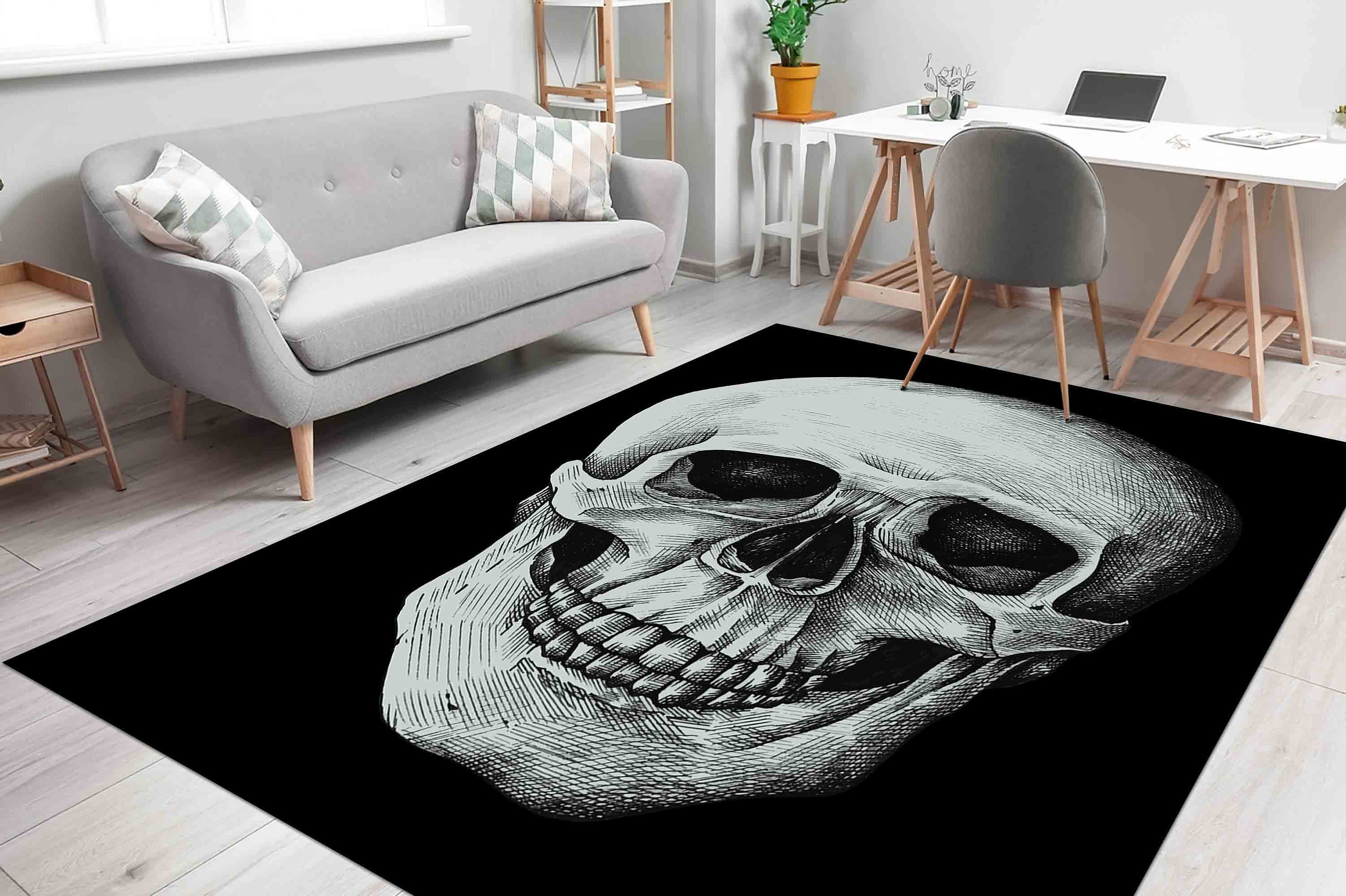 Discover Skull Rug, Loft Rug, Black Rug, Modern Rug, Non Slip Rug, Machine Washable Rug, Classic Rug, Housewarming Gift, Gift For Him, Horror Rug,