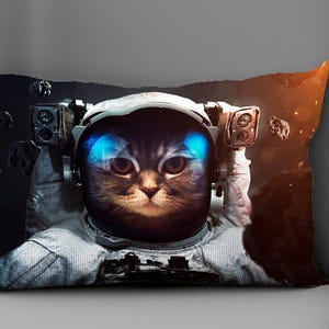Animal Cushion Cover, Astronaut Cushion Case, Cat Lover Gift Pillow Sham, Gift For Him, Astronaut Cat Pillow Sham, Gift For Him, Kids Pillow