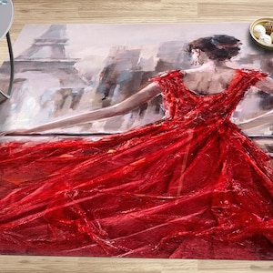 Runner Rug, Eiffel Rug, Custom Rug, Gift For The Home, Woman in Paris Painting Rugs, Abstract Woman Rugs, Modern Rug, Entry Rug, Red Rug,