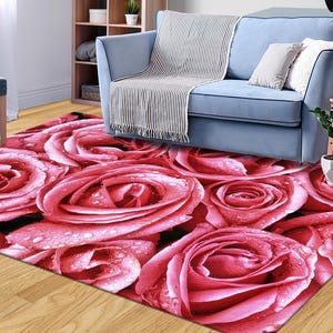 Pink Roses Rug, Pink Flowers Rugs, Trendy Rug, Floral Rugs, Dining Room Rug, 3D Printeds Rug, Chenille Rug, Salon Rug, Corridor Rug,
