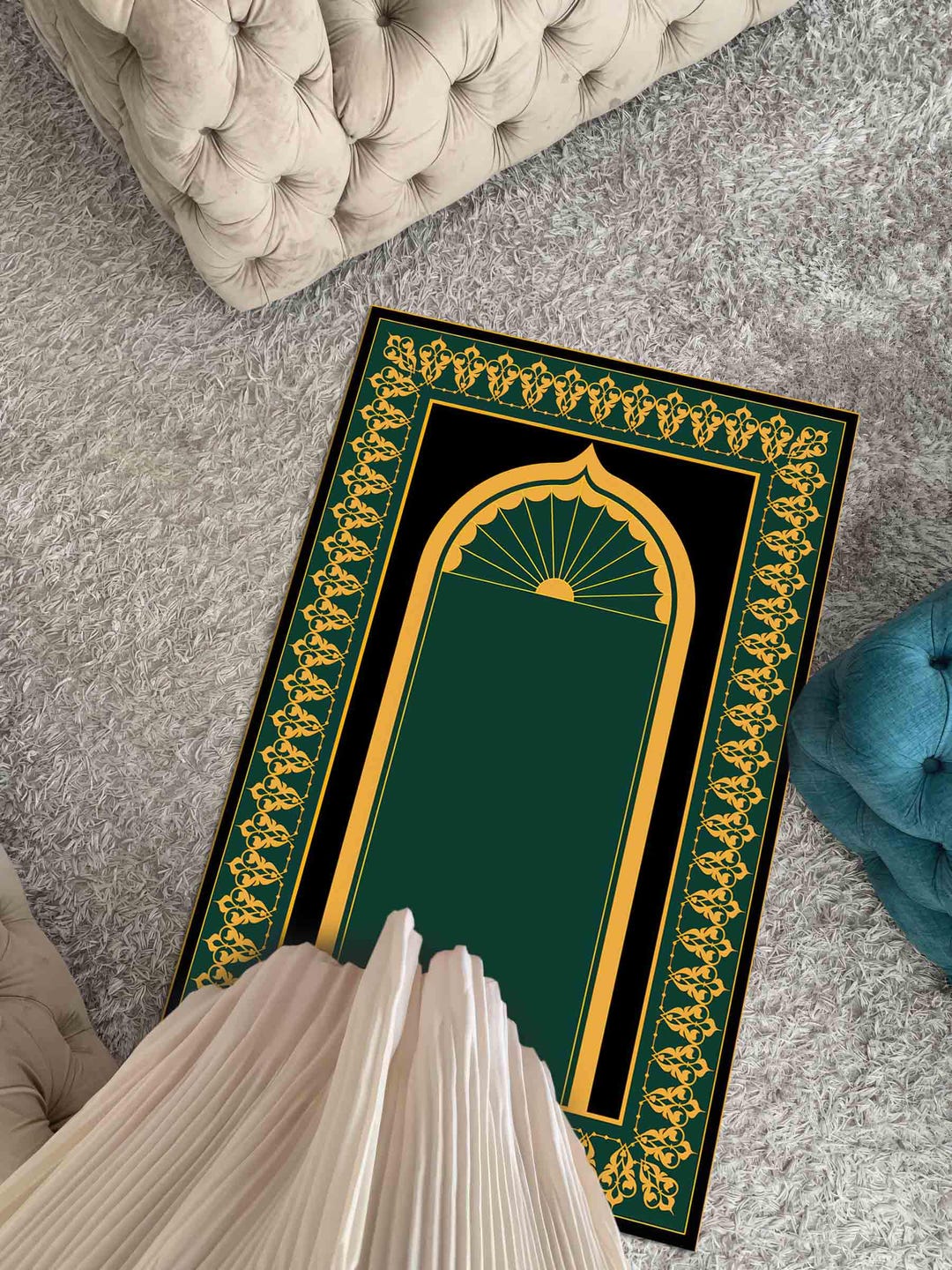 Yellow and Green Prayer Rugs, Worship Rug, Religious Rugs, Muslim Gift ...