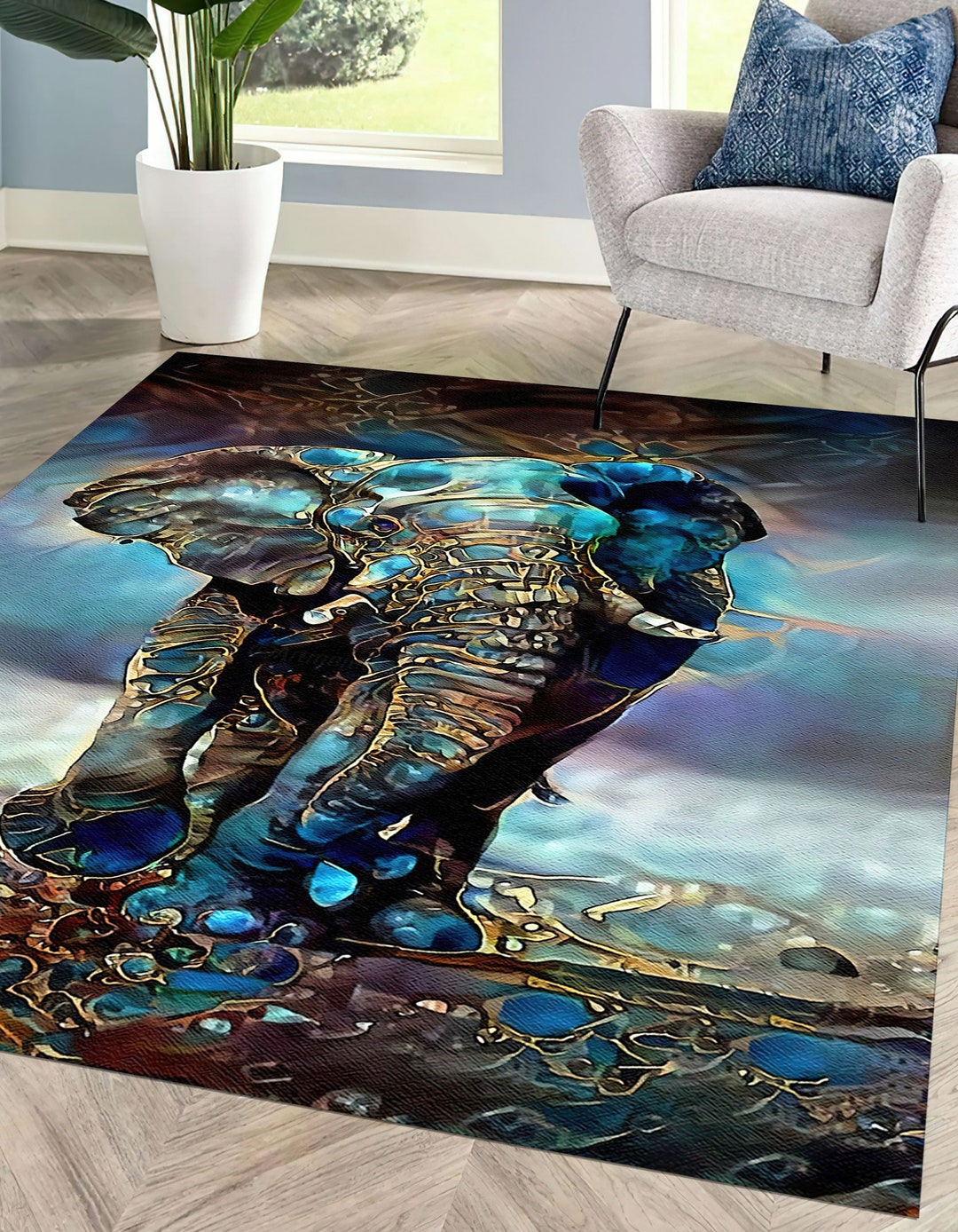 Living Room Rug, Runner Rug, Bathroom Rug, Non-slip Carpet, Blue Tones ...