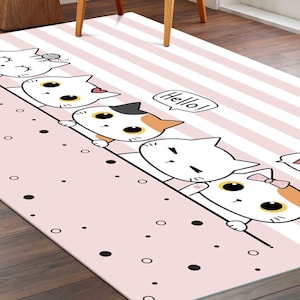 Cute Cats Rugs, Cat Rugs, Kids Room Rug, Children Rug, Door Mat, Corridor Rug, Entry Rug, Living Room Rug, Large Rug, Nursery Rug, Cat Pet,