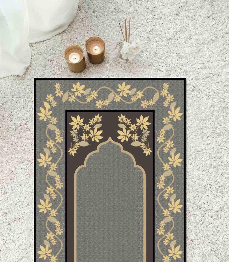 Gray and Yellow Prayer Rugs, Gray Tones Rug, Worship Rugs, Muslim