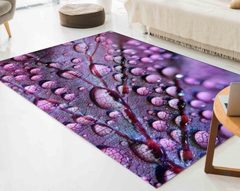 Large Rug, Corridor Rug, Decorative Rug, Gift For Her, Purple Leaf and Water Drops Rug, Water Drops Rugs, Floral Rugs, Purple Rug,