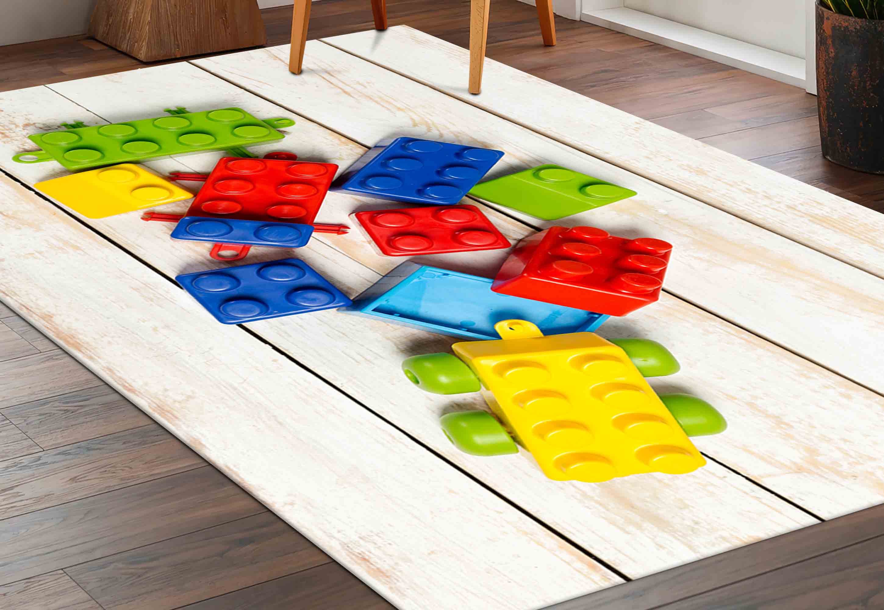 Colorful Building Blocks Rug, Colorful Rugs, Game Room Rugs, Kids