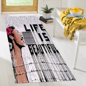 Cool Rug, Corridor Rug, Decorative Rug, Gift Rug, Banksy Life Is Beuatiful Rug, Woman Graffiti Rug, Banksy Rugs, Area Rug, Bedroom Rug,