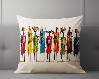 Masai Printed Pillow, Masai People Cushion Case, African Cushion Case, Soft Pillow, Abstract People Cushion, Modern Pillow, Boho Pillow,