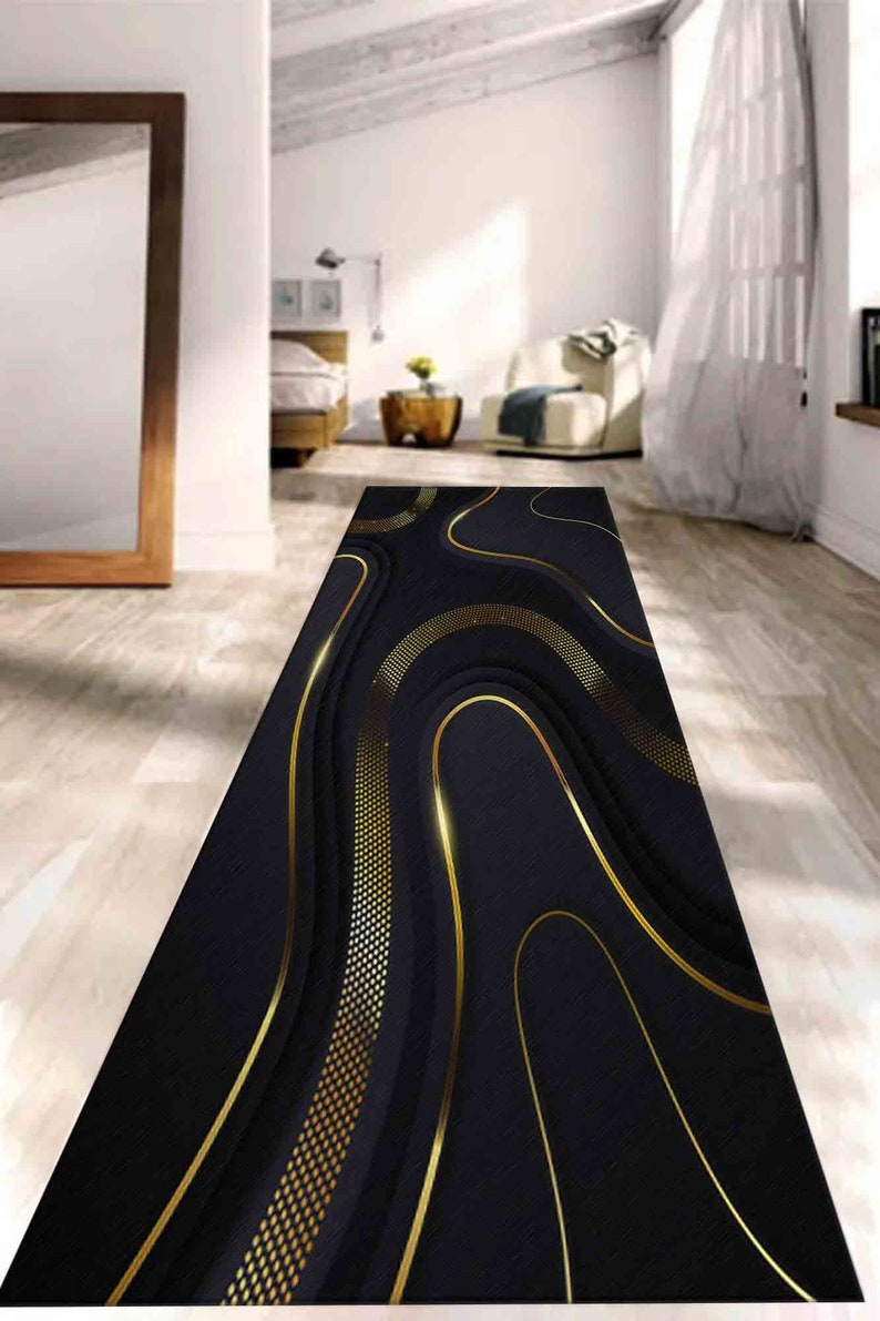 Goldan Rug Golden Rug, Black and Gold Rug, Abstract Rugs, Modern Rug, Bath Rug ...