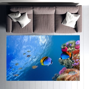 Office Rug, Popular Rug, Corridor Rug, Gift For The Home, Underwater Fish View Rug, Underwater Rugs, Animal Rug, Gift For Him, Blue Rug, image 2