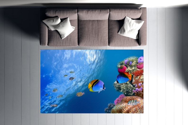 Office Rug, Popular Rug, Corridor Rug, Gift For The Home, Underwater Fish View Rug, Underwater Rugs, Animal Rug, Gift For Him, Blue Rug, image 2
