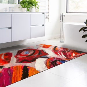 Klassischer Teppich, Musterteppich, Badezimmerteppich, Housewarming Geschenk, Abstrakte Rosenmalerei Teppich, Rosenteppich, Moderner Teppich, Geschenk für Zuhause, Roter Teppich,