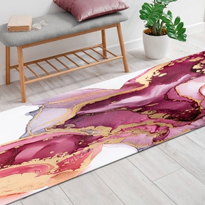 Bathroom Rug, Personalized Rug, 3D Printeds Rug, Personalized Gifts, Pink Marble Rug, Shimmery Rugs, Alcohol Ink Rug, Saloon Rug, Luxury Rug