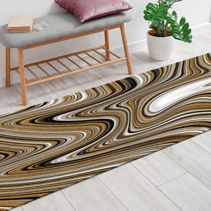 Benutzerdefinierte Teppich, Saloon Teppich, Brautjungfer Geschenk, personalisierte Geschenke, Schwarz Gold und Weiß Marmor Teppich, Goldteppich, moderne Teppiche, maschinenwaschbar