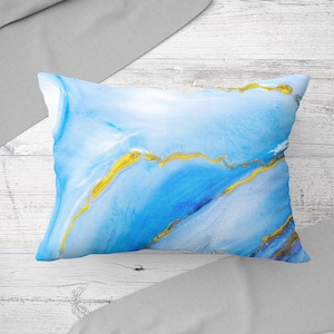 Blue Marble Printed Pillow, Alcohol Ink Pillow Sham, Gold Marble Pillow Cover, Blue And Gold Pillow Sham, Decorative Cushion,