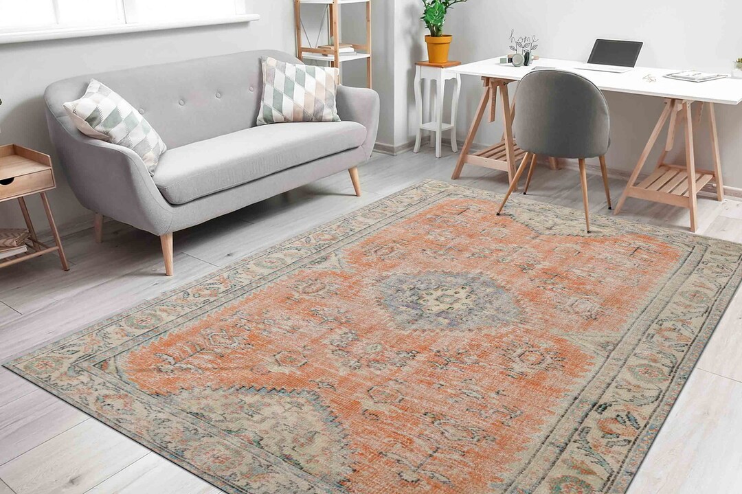 Entry Rug, 3D Printeds Rug, Gift for Him, Turkish Rug, Orange Rugs ...