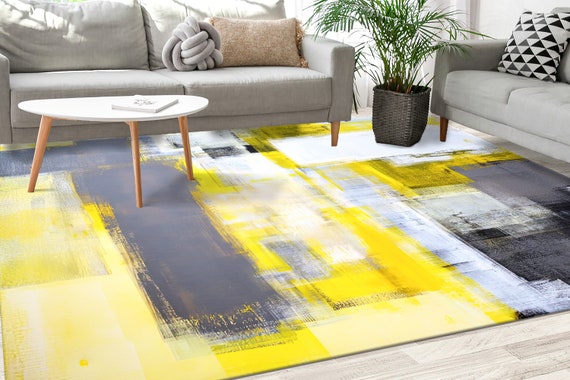 Luxury Rug, Step Rug, Pet Friendly Rug, Non Slip Rug, Yellow And Gray Rugs, Contemporary Rug, Modern Rugs, Gift Rug, Wedding Rug, Yellow Rug
