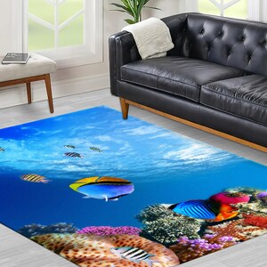 Office Rug, Popular Rug, Corridor Rug, Gift For The Home, Underwater Fish View Rug, Underwater Rugs, Animal Rug, Gift For Him, Blue Rug, image 3